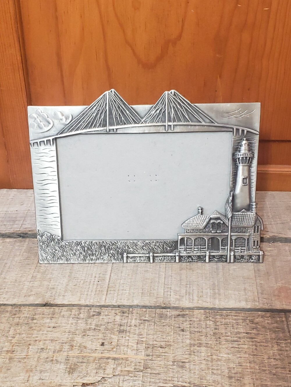 MIST CO, INC Pewter Nautical Picture Frame Boston Mass Zakim Bridge 4×6 Photo